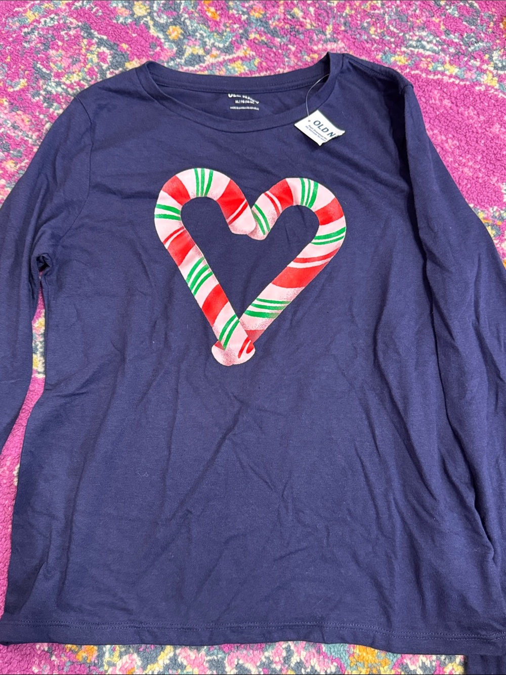 Old Navy Navy Long-Sleeve Tee with Candy Heart Graphic